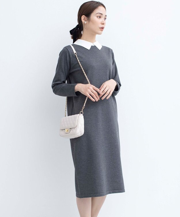 組曲 【新色追加！】Elena襟付き ニットワンピース グレー系8