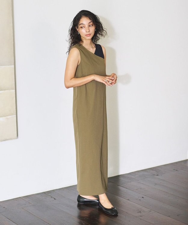 #Newans モダンバイカラーワンピース カーキ×ブラック