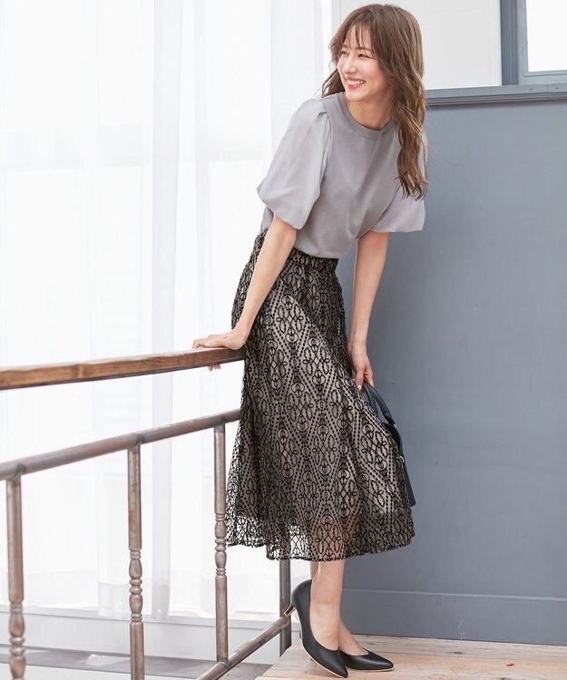 ANY SIS 【洗える】バルーンスリーブ ニットＴシャツ アイスグレー