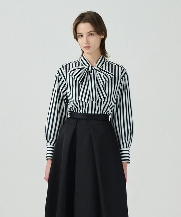 GRACE CONTINENTAL タフタストライプブラウス ブラック