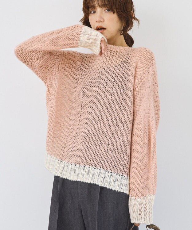AMERICAN HOLIC モヘアライク配色ニットプルオーバー Light Pink