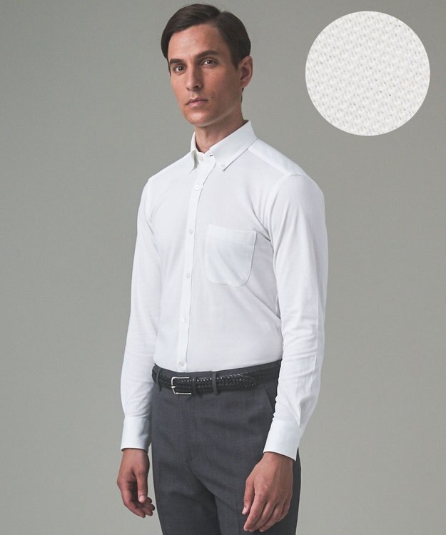 GOTAIRIKU 胸ポケット付にアップデート【吸水速乾/ストレッチ】クールマックス鹿の子 ビズシャツ_ボタンダウン ホワイト系