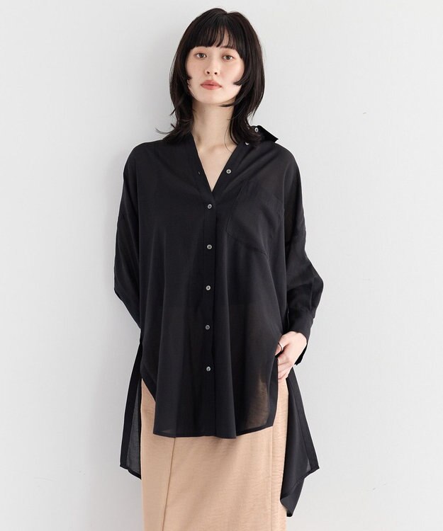 YECCA VECCA リブMIXシアーオーバーシャツ Black