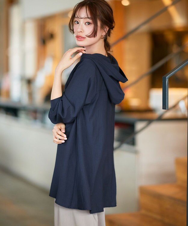 Tiaclasse L 【洗える】フード付きフレアチュニック ネイビー