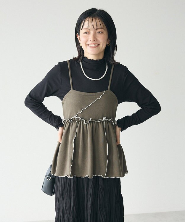 CRAFT STANDARD BOUTIQUE 配色メローキャミトップス Khaki