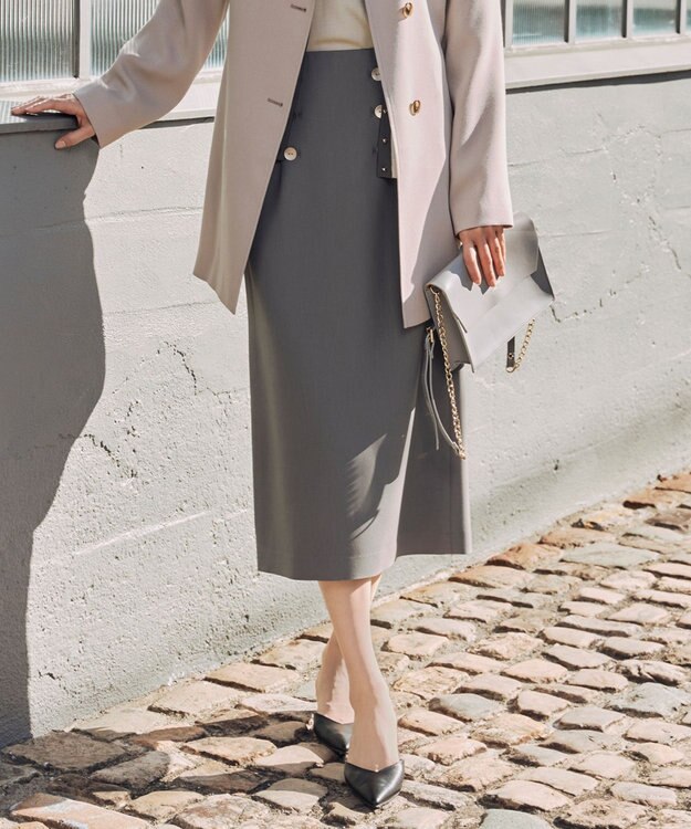 自由区 【洗える】オックスストレッチストレート スカート グレー