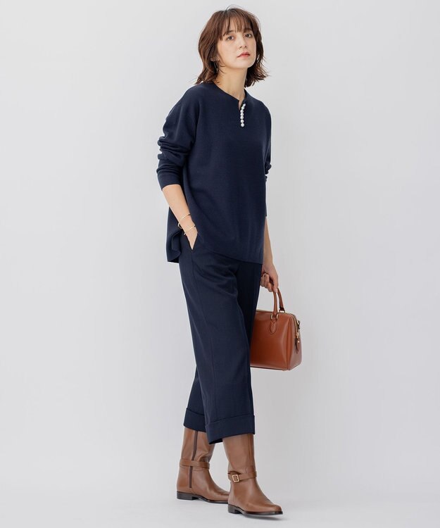 23区 ウールブレンド ラインパール プルオーバー ネイビー系