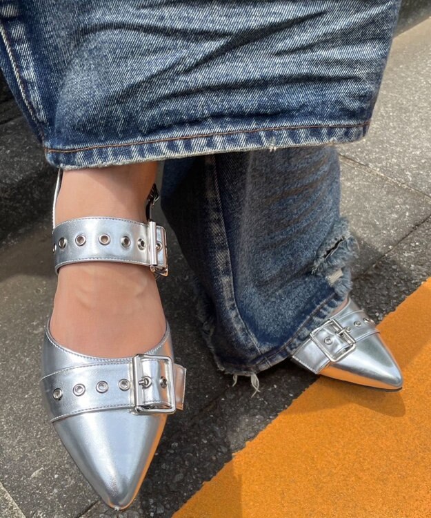 WEGO ハトメベルトポインテッドシューズ シルバー