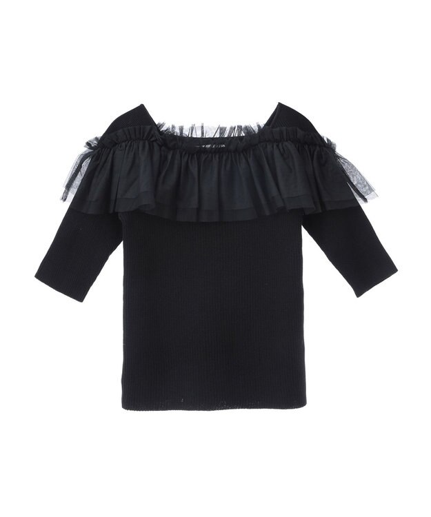 earth music&ecology デコルテチュールニットプルオーバー Black