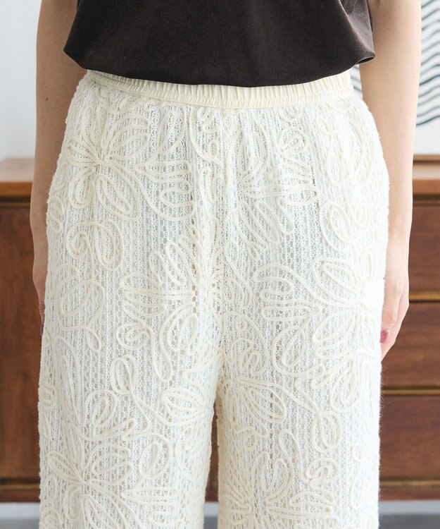 Green Parks コード刺繍　　レースイージーワイドパンツ Ivory