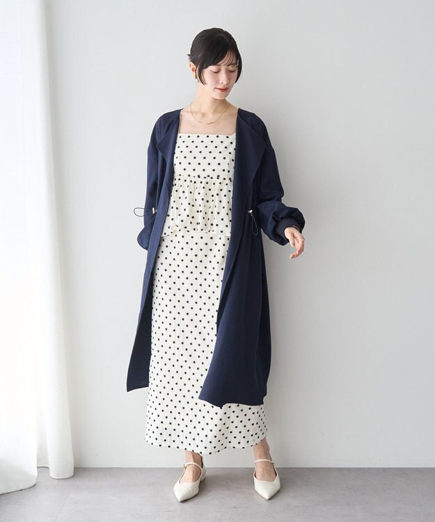 YECCA VECCA ノーカラーラペルロングコート Navy
