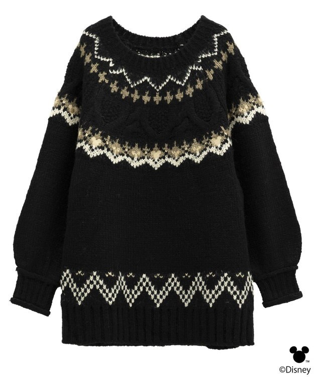 earth music&ecology 【予約】Disney/ミッキー刺繍ノルディックニットチュニック ブラック