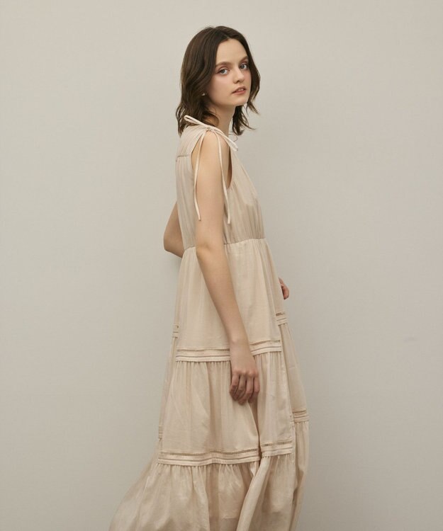 GRACE CONTINENTAL コットンシルクティアードワンピース ベージュ