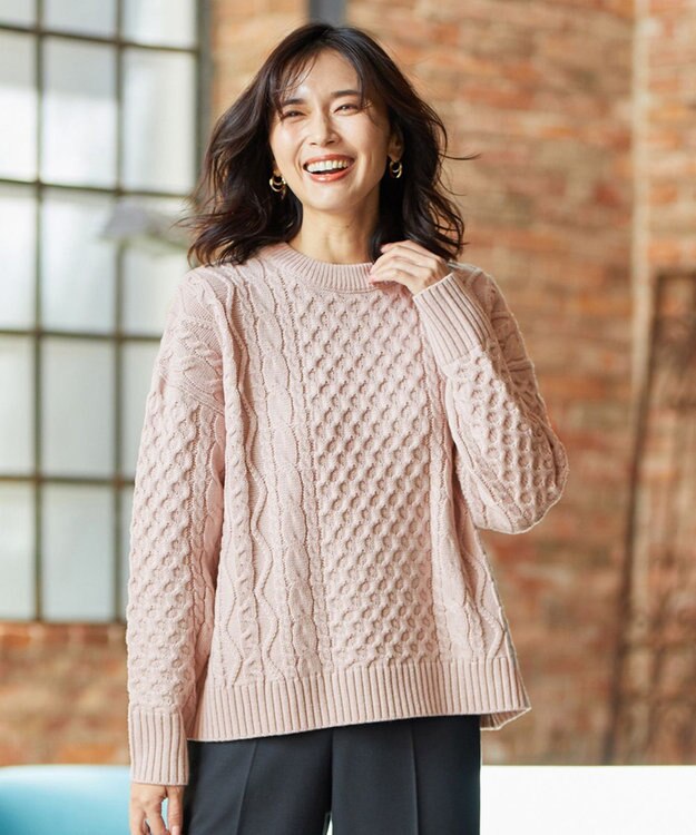 ANY L 【洗濯機可】ソフトタッチケーブルニット オールドローズ系