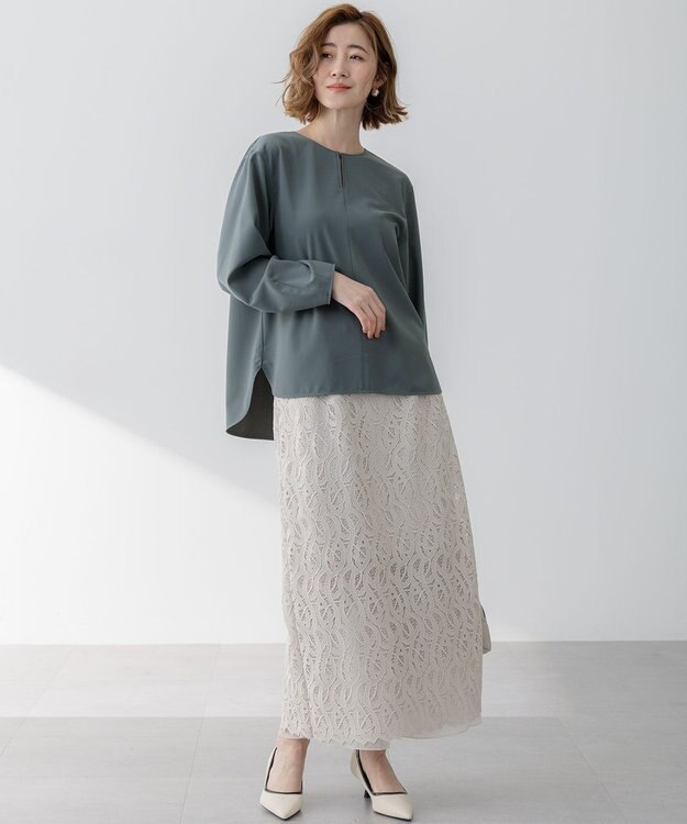 23区 【洗える】ジオメトリックレース Iライン スカート ベージュ系