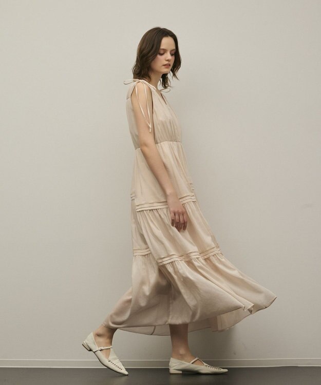 GRACE CONTINENTAL コットンシルクティアードワンピース ベージュ