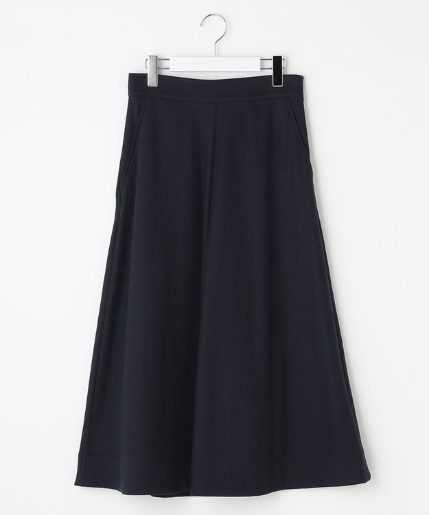 自由区 ウールジャージー フレアシルエットスカート ネイビー系