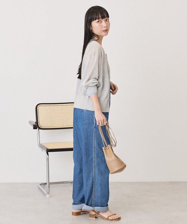 AMERICAN HOLIC シアー配色ニットカーディガン Light Gray
