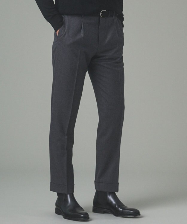 GOTAIRIKU 【保温性/ストレッチ/シワになりにくい】サキソニーストレッチパンツ（１タック） グレー系