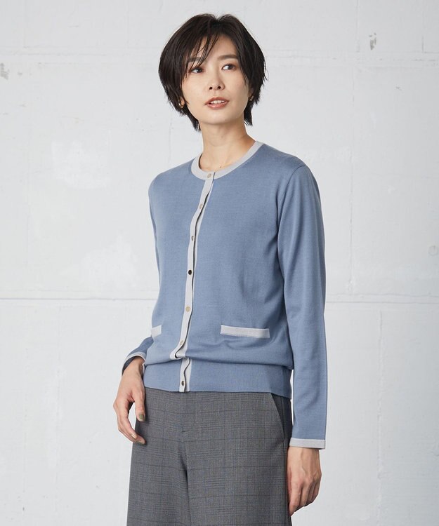 J.PRESS LADIES 【洗える】トリムツイン ニット サックスブルー系