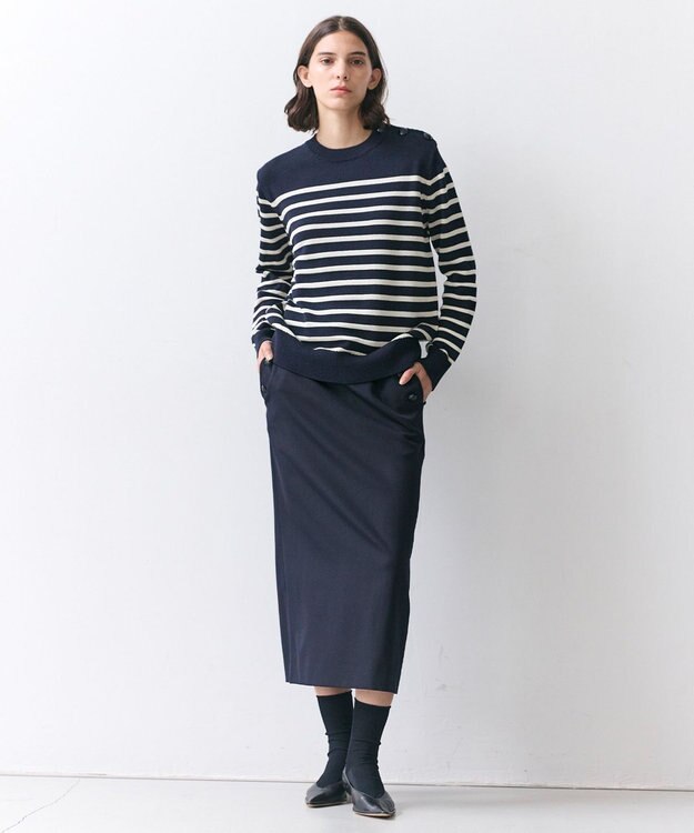 BEIGE， LAZUL / マリンボタンIラインスカート Navy