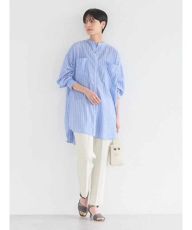 AMERICAN HOLIC イージーケア＋接触冷感　Ｗポケットシャツチュニック Stripe Navy