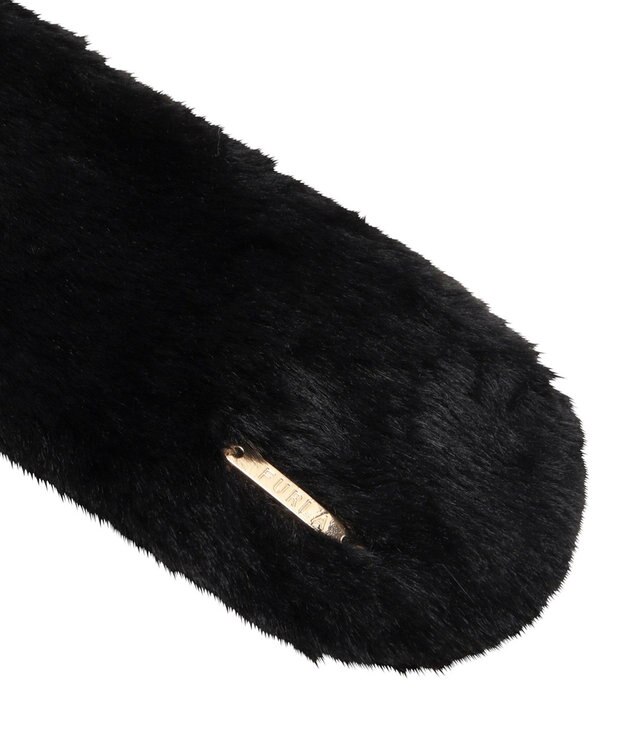 MOONBAT FURLA ファーティペット 差し込み ロゴプレート付 フェイクファーマフラー ブラック