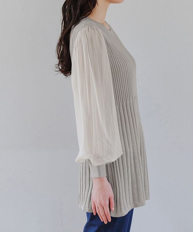 Tiaclasse チュールスリーブニットチュニック グレー