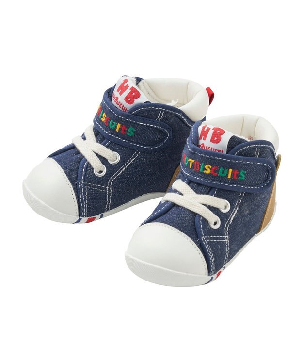 MIKI HOUSE HOT BISCUITS 【11.5-13.5cm】 かかと顔ドン デニム ファーストベビーシューズ 紺