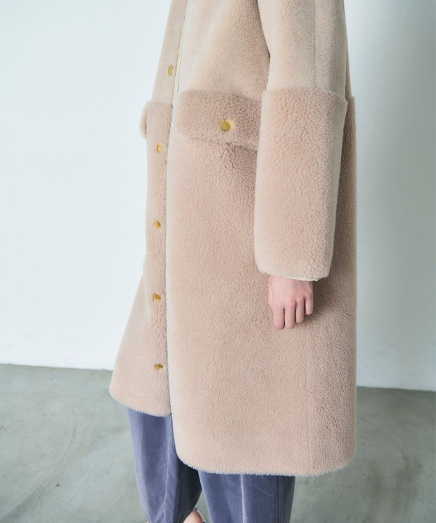 GRACE CONTINENTAL ノーカラーボアムートンコート ベージュ