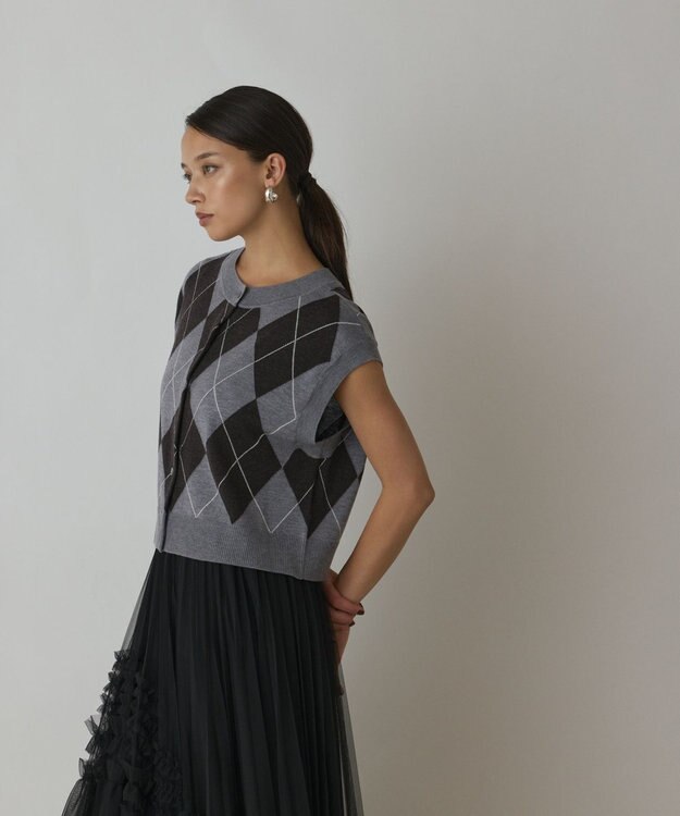 GRACE CONTINENTAL アーガイルニットベスト グレー