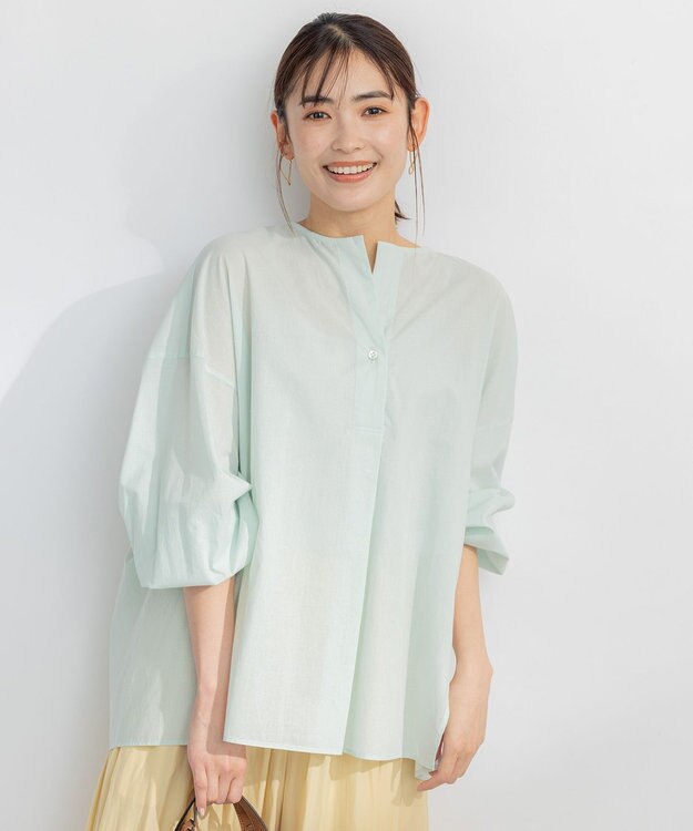 組曲 【洗える】ナチュラルローンスキッパー ブラウス スモーキーグリーン系