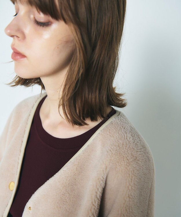 GRACE CONTINENTAL ノーカラーボアムートンコート ベージュ