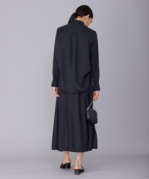 ICB 【洗える】 ルゼブフィブリルサテン スカート チャコール系