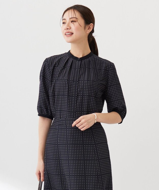 J.PRESS LADIES S 【洗える】ブロックドットプリント バンドカラー ブラウス ネイビー系5
