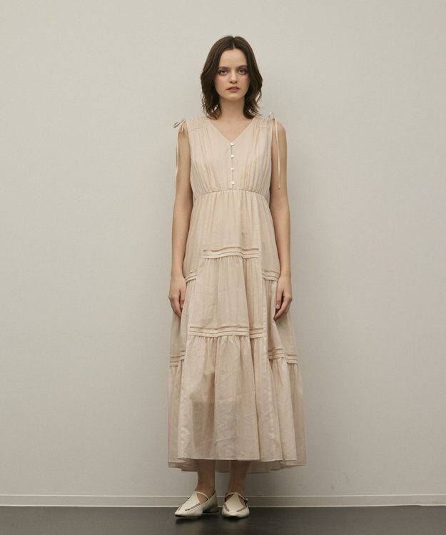 GRACE CONTINENTAL コットンシルクティアードワンピース ベージュ