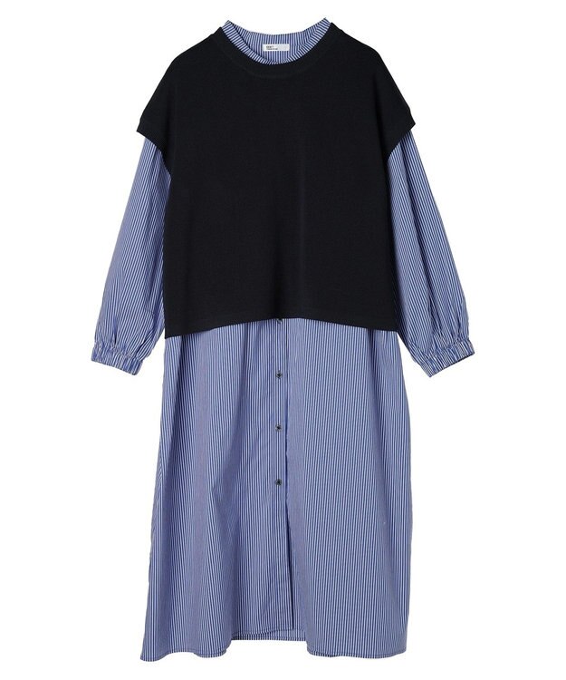 CRAFT STANDARD BOUTIQUE 【洗える】ニットベスト+シャツワンピース-SET Navy