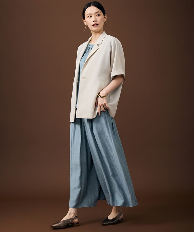 自由区 L 【人気素材・NEWアイテム】ラスティックメッシュハーフスリーブ ジャケット フラックス