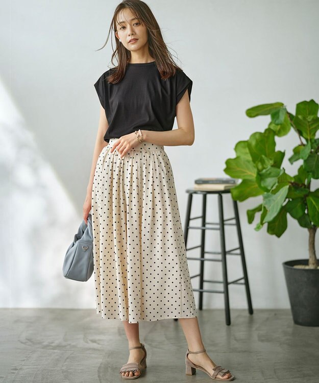 組曲 GIZAプレーティング天竺フレンチスリーブ Tシャツ ブラック系