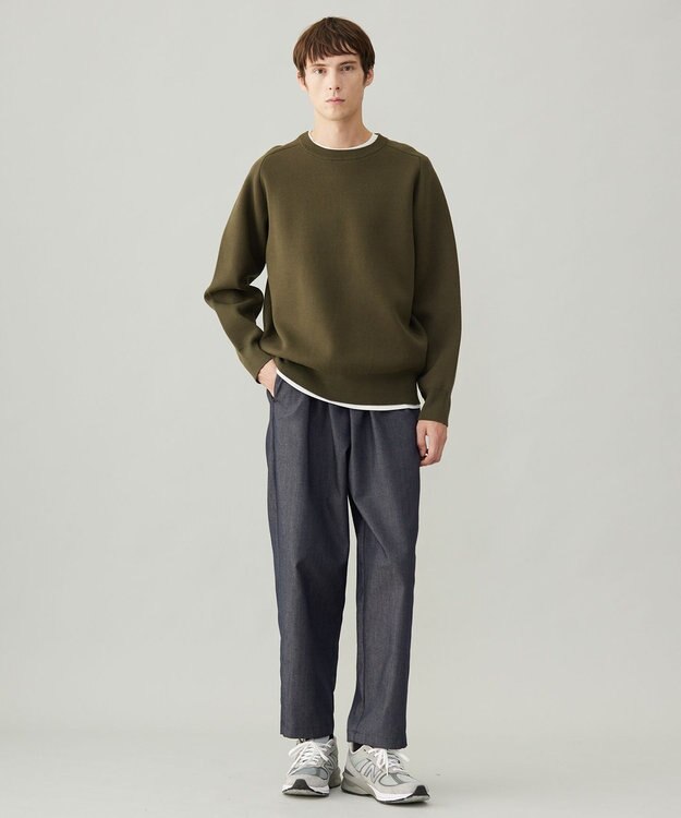 UNFILO MENS 【新色追加】スウェットライク クルーニット [24年秋冬商品] カーキ