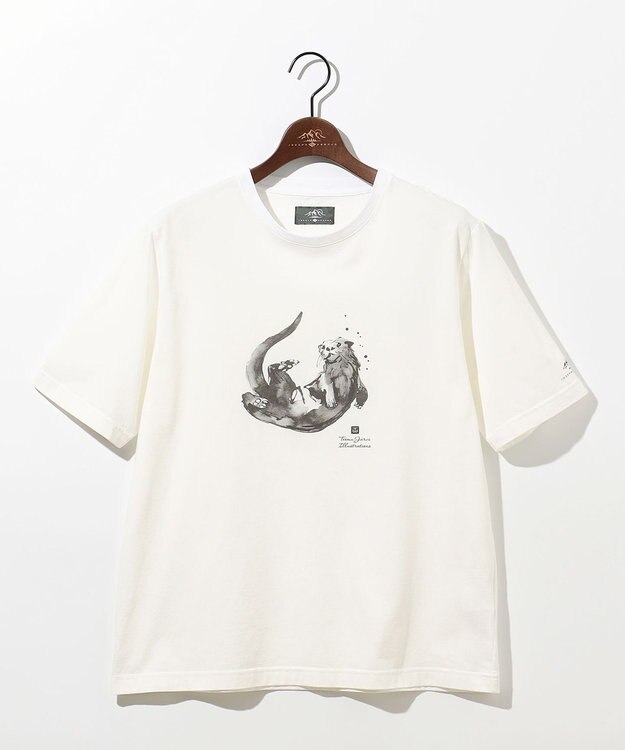 JOSEPH ABBOUD MOUNTAIN 【日本製・アーティストコラボレーション】プレーティング天竺Tシャツ ホワイト系カワウソ