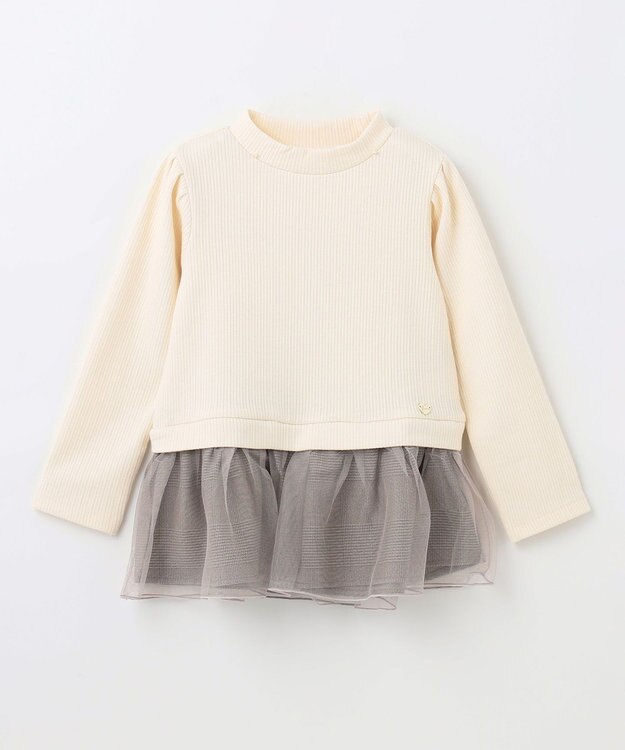 ANY KIDS パール付きペプラムトレーナー エクリュ