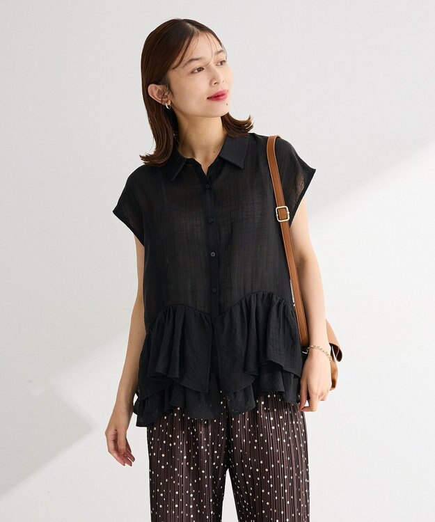 Green Parks ノースリーブフリルブラウス Black