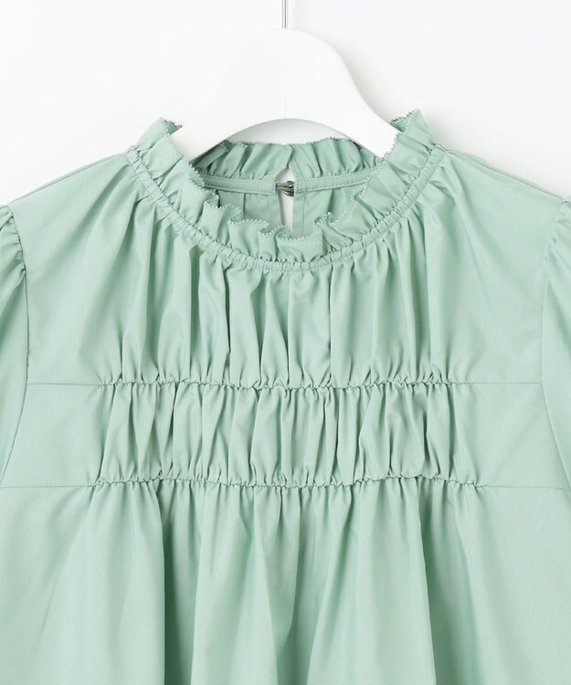 Feroux 【洗える】スタンドネックシャーリング ブラウス ライトグリーン系