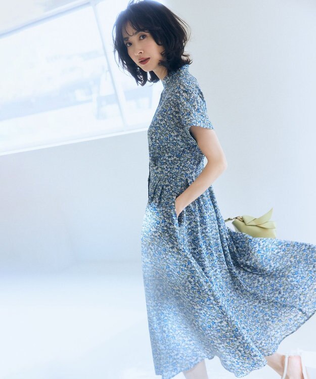 組曲 フラワーガーデンプリント ワンピース ブルー系