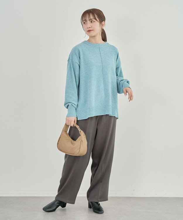 Green Parks ベロアモールリラックスサイズニットプルオーバー Sax