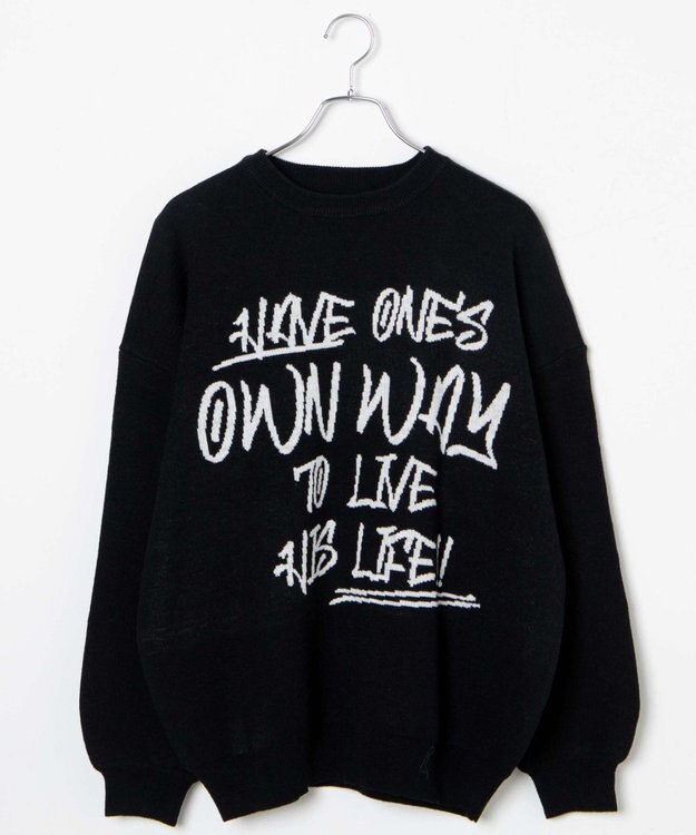 WEGO ハンドライティングジャガードニット ブラック