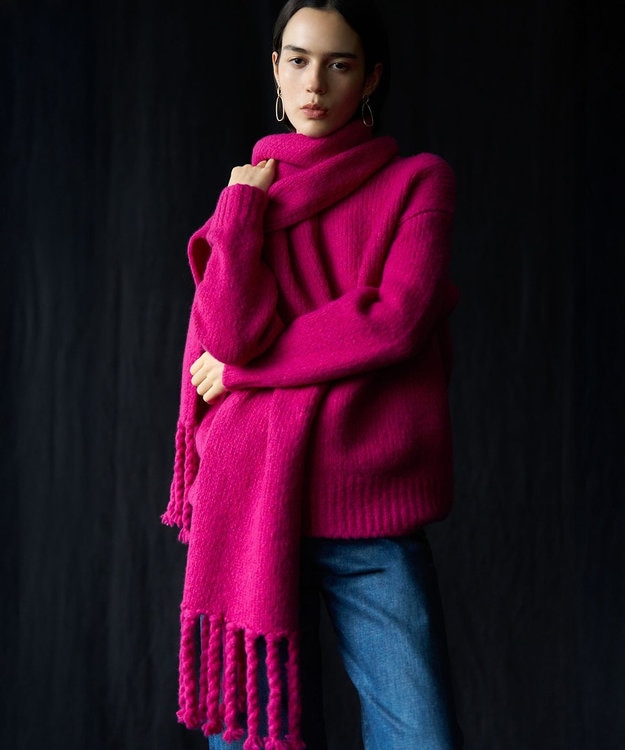 23区 【見上愛さん着用】ブラッシュドエアーウール ニット マフラー マゼンタ系