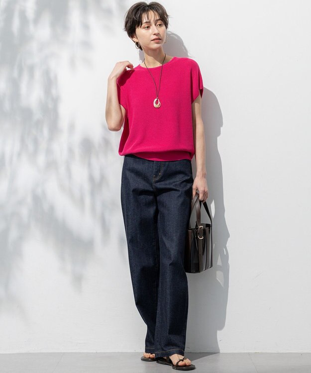 23区 【洗える】コットンアセテート オーバーサイズ ニット マゼンタ