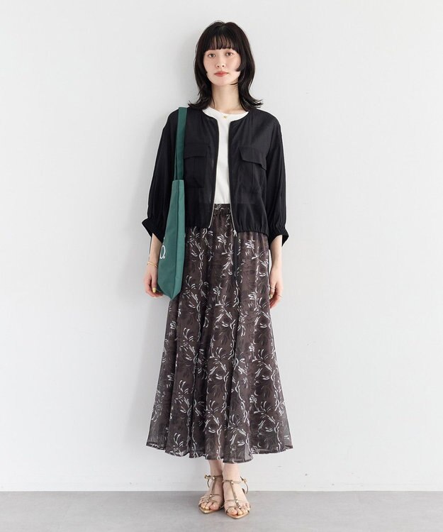 YECCA VECCA ボタニカル柄シアーロングスカート Charcoal Gray